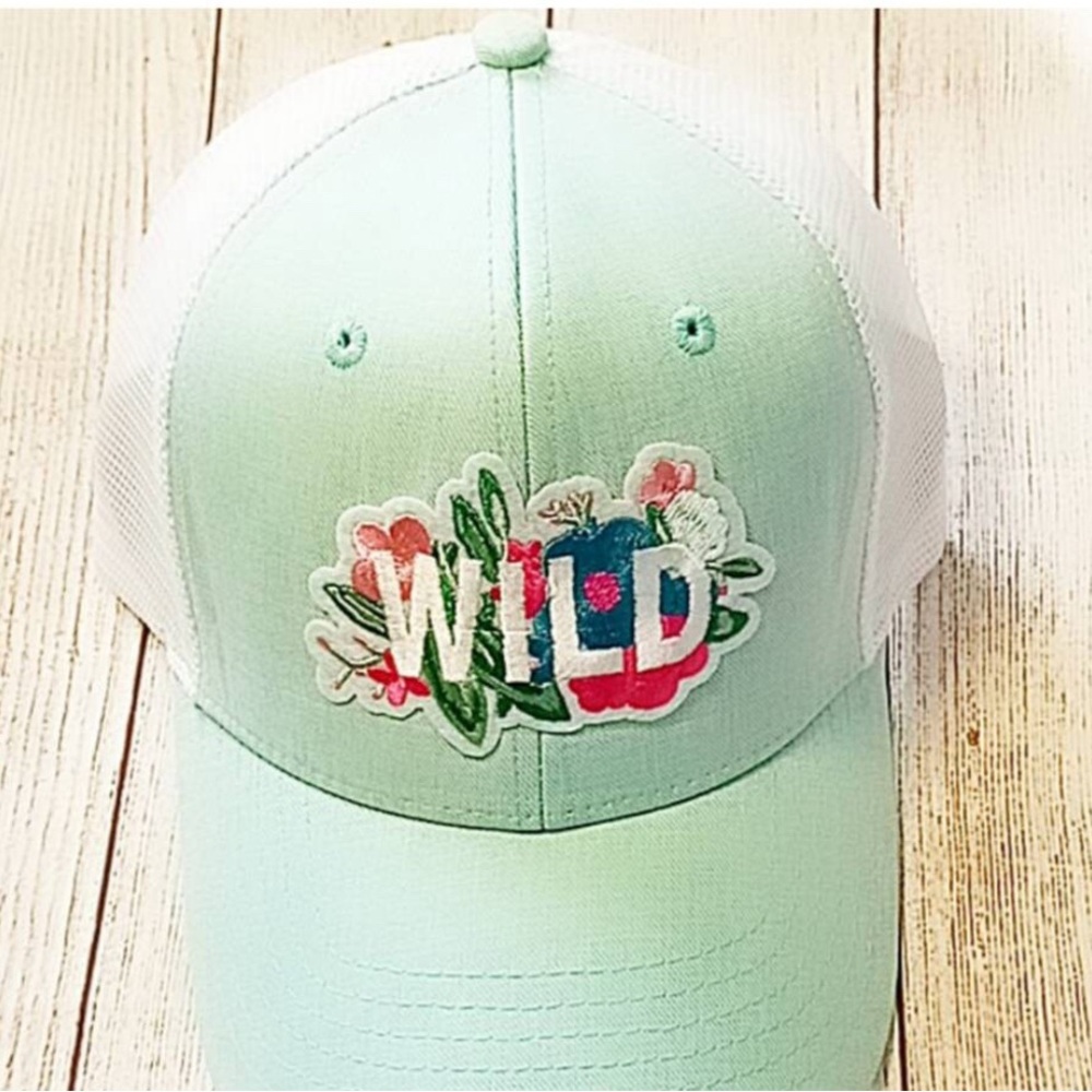 Mint Green and White 'WILD' Cap